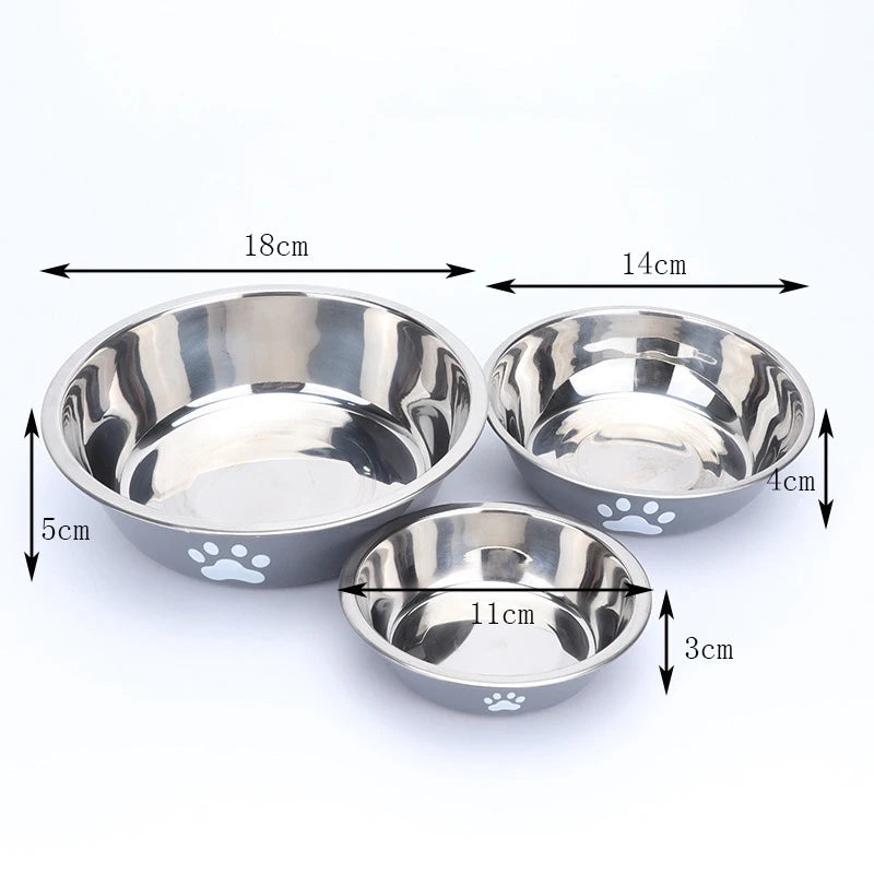 New stainless steel dog basin paw print pet supplies cat bowl