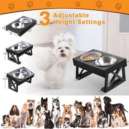 Dog Double Elevated Bowls Stand 3 Adjustable Height
