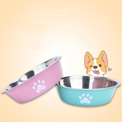 New stainless steel dog basin paw print pet supplies cat bowl