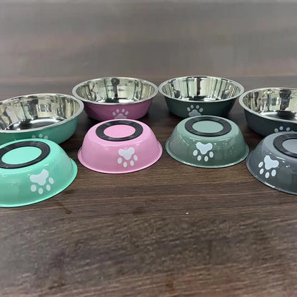 New stainless steel dog basin paw print pet supplies cat bowl