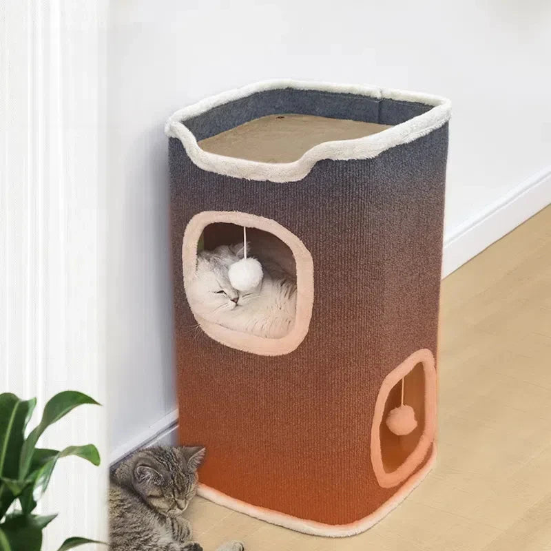3-tiers Cat Bed Pet House Covered Cave