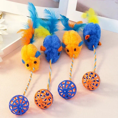 A Stuffed Mouse with A String Sounding Bell Ball