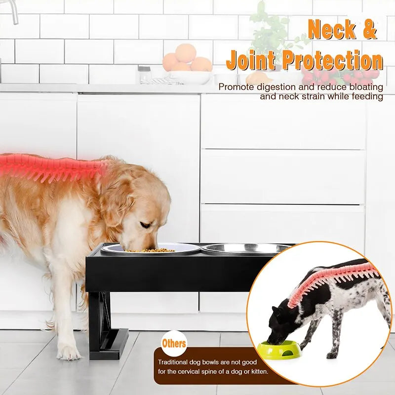 Dog Double Elevated Bowls Stand 3 Adjustable Height