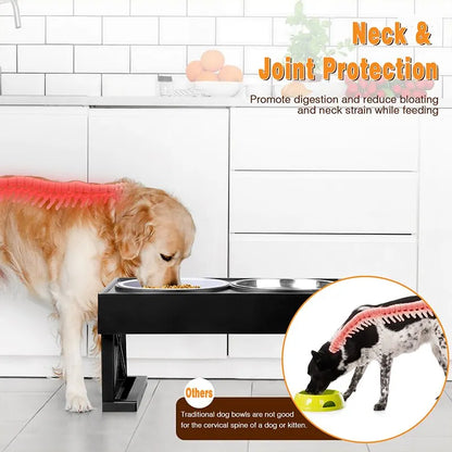 Dog Double Elevated Bowls Stand 3 Adjustable Height