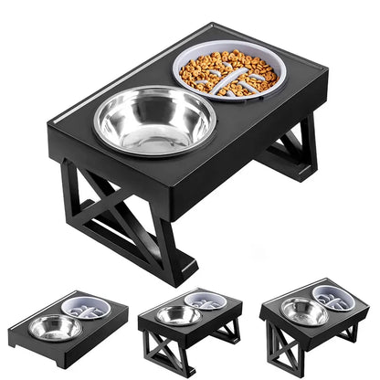 Dog Double Elevated Bowls Stand 3 Adjustable Height