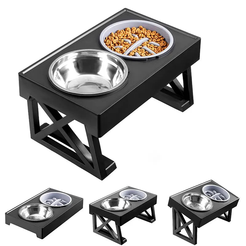 Dog Double Elevated Bowls Stand 3 Adjustable Height