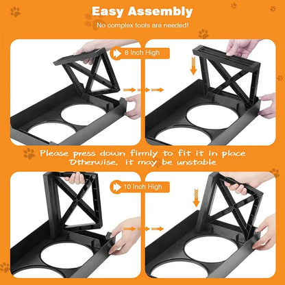 Dog Double Elevated Bowls Stand 3 Adjustable Height