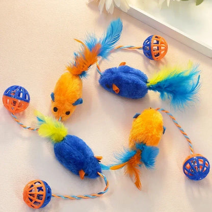 A Stuffed Mouse with A String Sounding Bell Ball