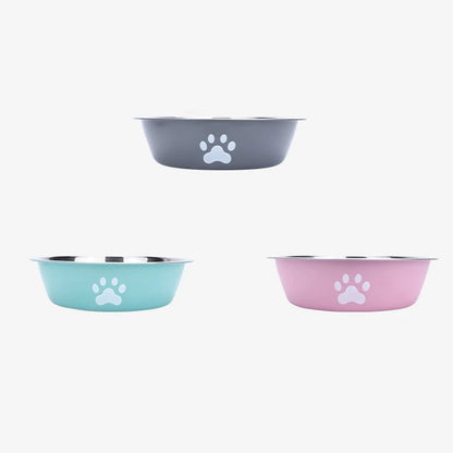 New stainless steel dog basin paw print pet supplies cat bowl