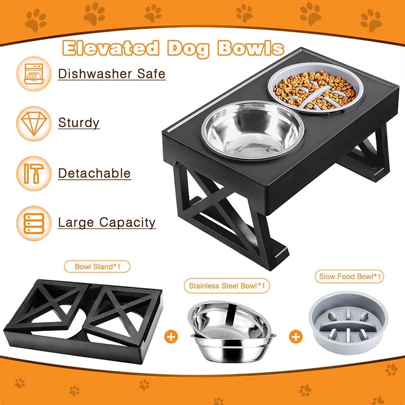 Dog Double Elevated Bowls Stand 3 Adjustable Height