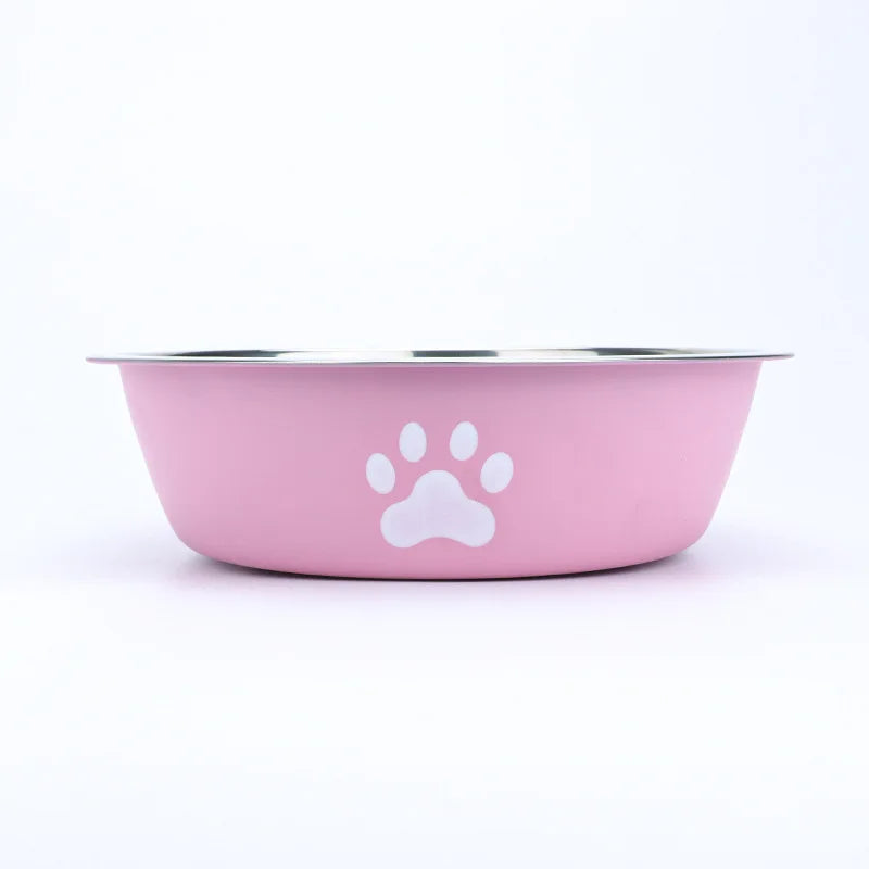 New stainless steel dog basin paw print pet supplies cat bowl