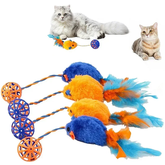 A Stuffed Mouse with A String Sounding Bell Ball