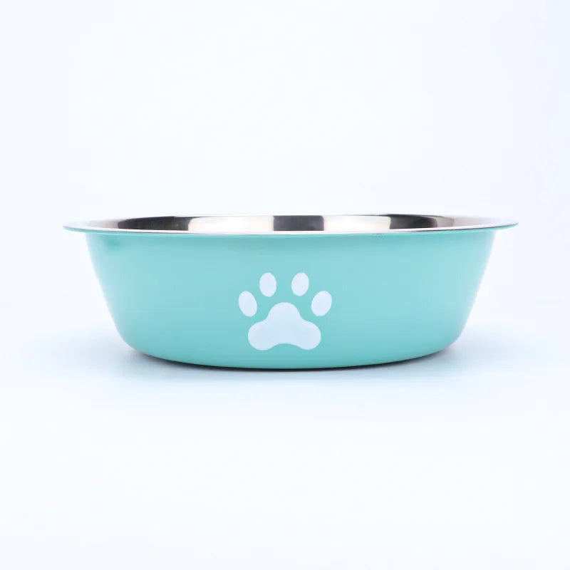 New stainless steel dog basin paw print pet supplies cat bowl