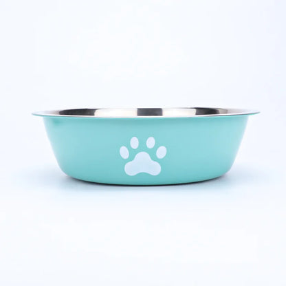 New stainless steel dog basin paw print pet supplies cat bowl