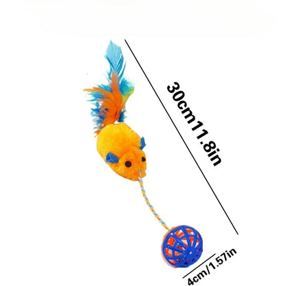 A Stuffed Mouse with A String Sounding Bell Ball
