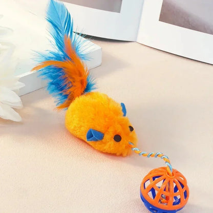 A Stuffed Mouse with A String Sounding Bell Ball