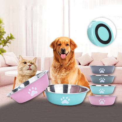New stainless steel dog basin paw print pet supplies cat bowl