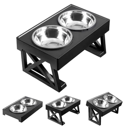Dog Double Elevated Bowls Stand 3 Adjustable Height