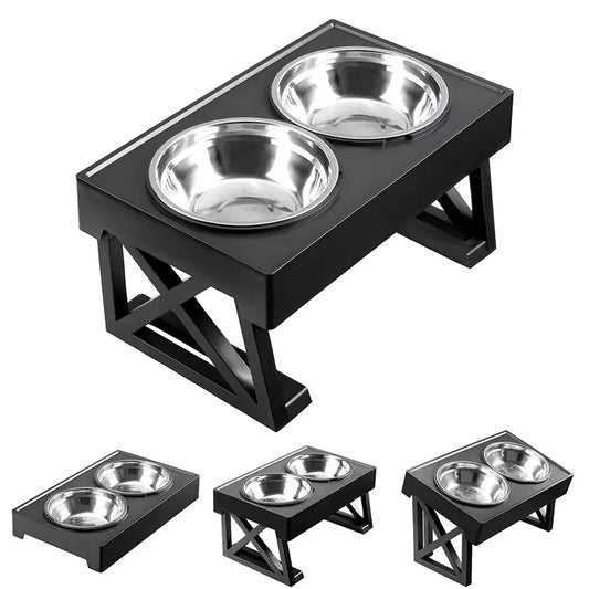 Dog Double Elevated Bowls Stand 3 Adjustable Height