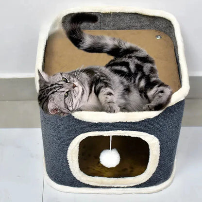 3-tiers Cat Bed Pet House Covered Cave