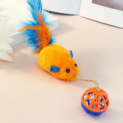 A Stuffed Mouse with A String Sounding Bell Ball